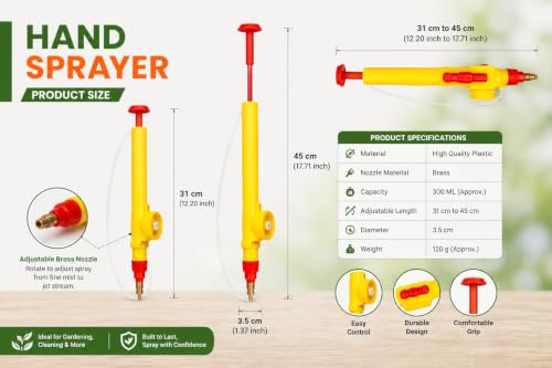 Image of Purna SAMADHAN Adjustable Hand Sprayer with Brass Nozzle | Plastic & Brass Construction | Multipurpose Spray Pump for Plants, Gardening, Pesticide Application & Cleaning Tasks