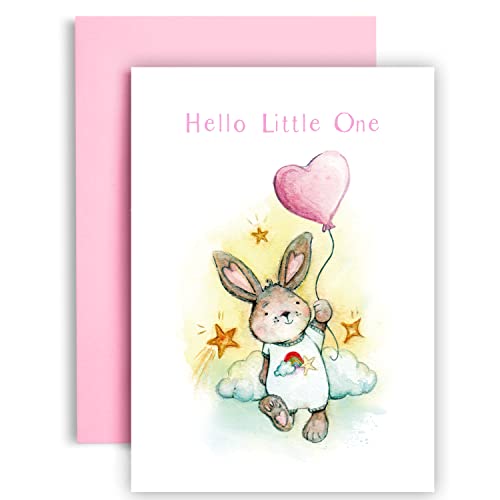 Huxters Baby Girl Cards – Cute A5 Baby Girl Cards Congratulations – Elegant Hello Congratulations Baby Girl Card With Bunny Design – Congratulations Baby Card For New Mom… #TOP15