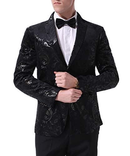 Cloudstyle Men's Dress Floral Suit Notched Lapel Slim Fit Stylish Blazer Dress Suit4