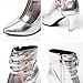 MEOTINA Silver Ankle Boots for Women Dressy Kitten Heel Pointed Toe Booties Buckle High Heeled Metallic Shoes