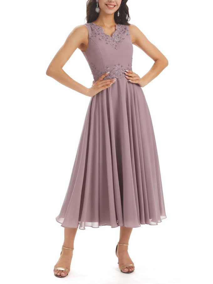 Mother of The Bride Dresses for Women Ankle-Length Sequin Lace Chiffon Formal Wedding Guest Dresses3