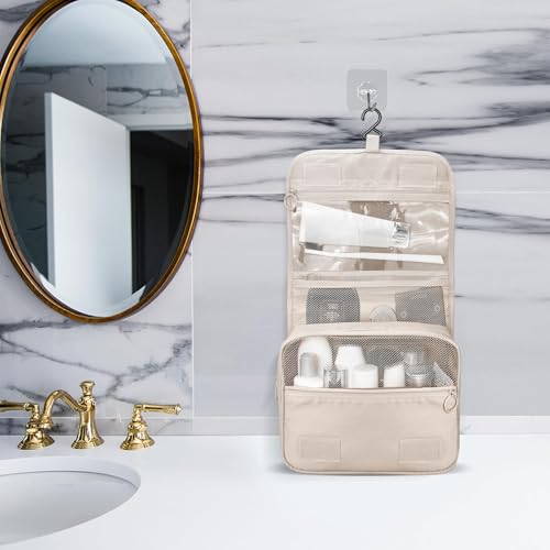 Image of Lcsmaokin Large Capacity Toiletry Bag Travel Bag with Hanging Hook for Men and Women Waterproof Travel Cosmetic Bag Bathroom Storage Bag for Brushes Set, Full-Sized Shampoo, Toiletries, Accessories,