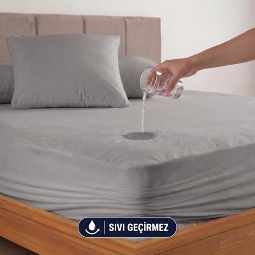 Gri Sıvı Geçirmez Alez - Tek-Çift Kişilik Alez - Mikrofiber Kumaş - Fitted(Yatağı Saran) Alez - Yatak Koruyucu Alez-Çarşaf(160x200)