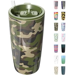 TILUCK 20oz Coffee Tumbler with Lid and Straw, Stainless Steel Double Wall Vacuum Insulated Travel Mug, Coffee Tumbler Water Cup with Leak Proof Lid (Camouflage)