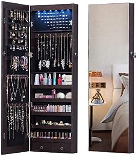 AOOU Jewelry Organizer Jewelry Cabinet, Full Screen Display View Larger Mirror, Lockable Wall