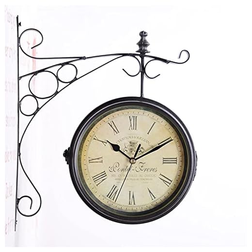 Station Clock Double-Sided Exterior Double-Sided Wall Clock, European Style Old Station Clock for Outdoor Mounting