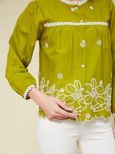 Image of J TURRITOPSIS Women's Pure Cotton Schiffli Embroidered Shirt