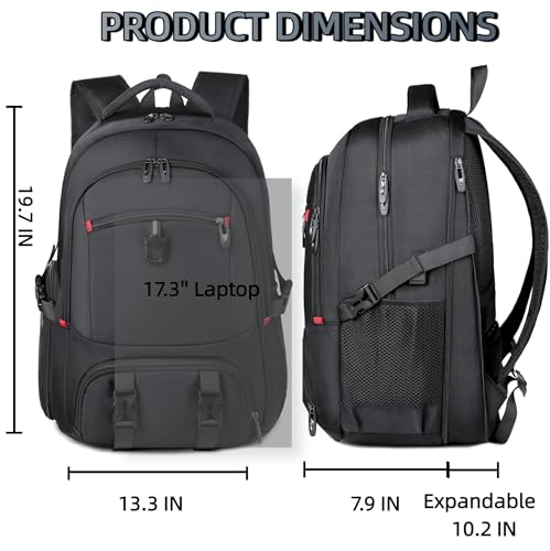 Dora & Liz 40L Travel Laptop Backpack 17 inch with USB Charging Port, College Computer Backpack, Business Work Bag for Men & Women (Black)3