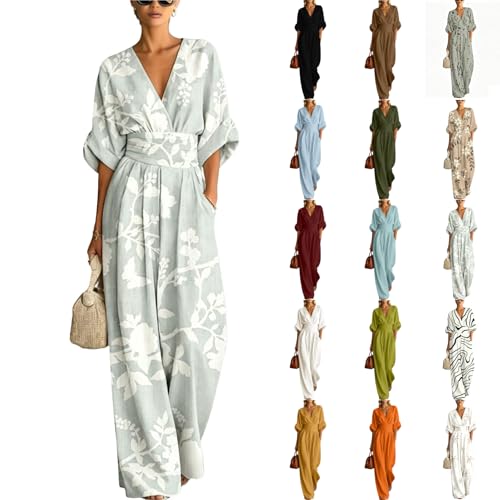 Combinaison femme été fluide blanche col V à manches 3/4 chic grande taille