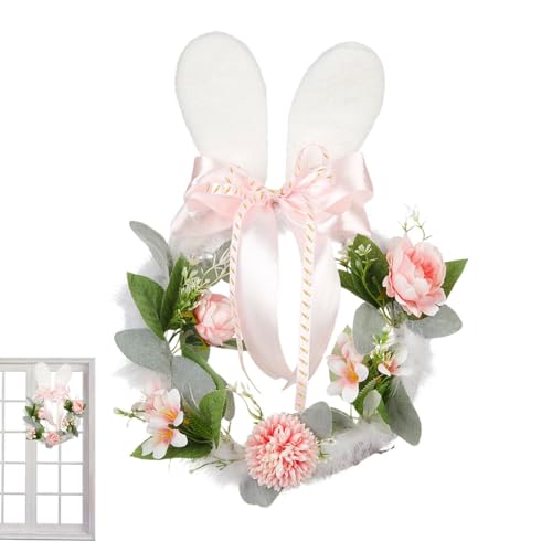Chaies Porta della corona di Pasqua Decorazione della corona del coniglio di Pasqua | Ghirlanda artificiale - Corona di coniglio pasquale da 10 pollici, corona di primavera artificiale con papillon