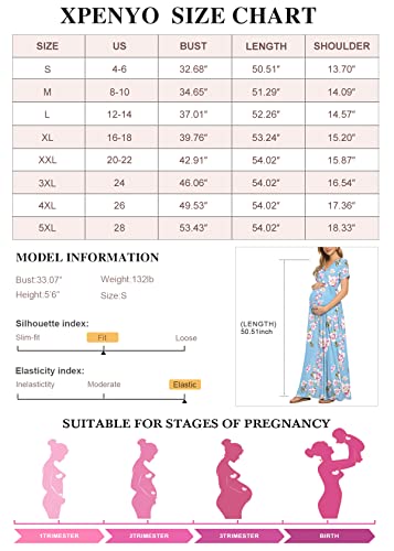 Xpenyo Women's Floral Maternity Dresses Summer Casual Short Sleeve V Neck Wrap Long Maxi Dress Pregnancy Clothes For Baby Shower, Photoshoot, Party, Daily, Nursing, Flower Light Blue L #TOP4
