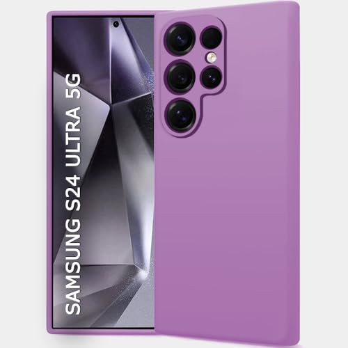 Image of TheGiftKart Liquid Silicone Back Cover Case for Samsung Galaxy S24 Ultra 5G | Soft Micro-Fibre Lining Inside | Camera & Screen Protection | Shockproof Case for Samsung S24 Ultra (Silicone, Purple)