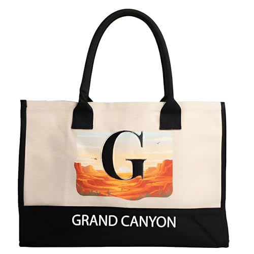 Image of Salt Earth Cotton Canvas Tote Bag - Alcatraz Island Landmark Design with Custom Initial, Durable Shoulder Bag for Women