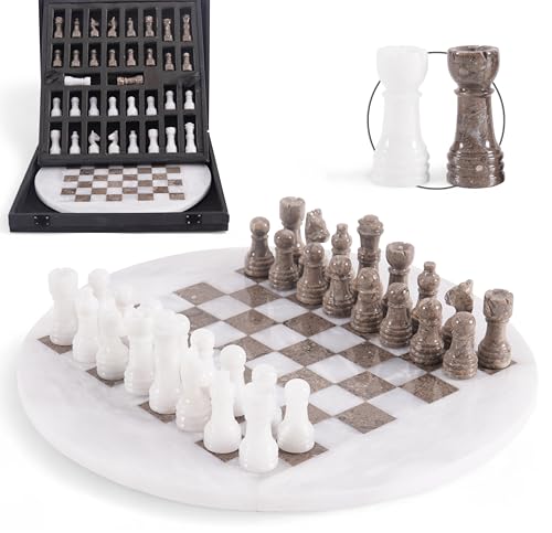 EarthenTones Marble Chess Set for Adults with Complementary Storage Box, 12' White & Oceanic Handmade Marble Chess Set, Premium Board Game, Elegant Home Décor Gift