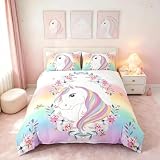 Homemissing Enfants Filles Arc en Ciel Licorne Literie Set Mignon Fleur Licorne...