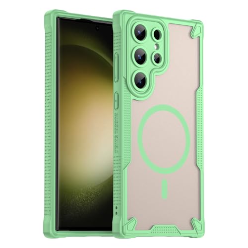 �X�}�z�P�[�X �Ή��@�� for Samsung Galaxy S23 Ultra �}�O�l�b�g�� �X�}�z�P�[�X�y�J���������Y�ی� �ϏՌ� 2-in-1�FPC���w�ʃp�l���{TPU�zGreen