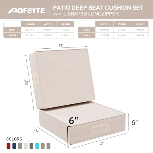 AOFEITE Outdoor Water-Resistant Olefin Deep Seat Cushion Set, 23 x 26 x 6 Inch Weather and Fade Resistant Patio Furniture Chair Cushion, Thickened Sofa Seat Pad with Straps for Garden, Light Beige by AOFEITE - Image 3