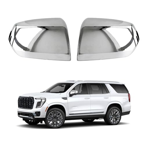 Chrome Mirror Cover Caps Clip on Replacement Fit for 2021-2025 Chevy Tahoe Suburban for GMC Yukon/Yukon XL for Cadillac Escalade/Escalade ESV(2 Pcs Chrome Side View Mirror Covers Replacement)