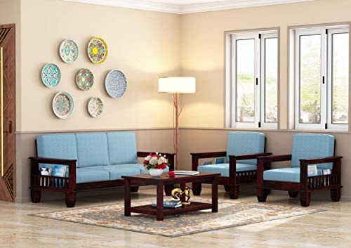 Image of Solid Sheesham Wood Sofa Set 5 Seater for Living Room | Wooden 5-Person Sofa Set for Home Office | 3+1+1 Sofa Sets for Living Room | Five Seater Sofa with Storage | Warm Chestnut Finish