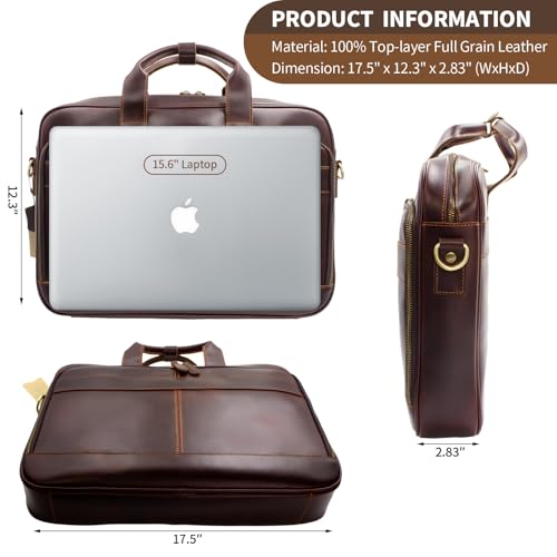Image of Jack&Chris Full Grain Leather Briefcase for Men, Business Messenger Bag Laptop Bag Attache Case, Fits 15.6 Inch Laptop
