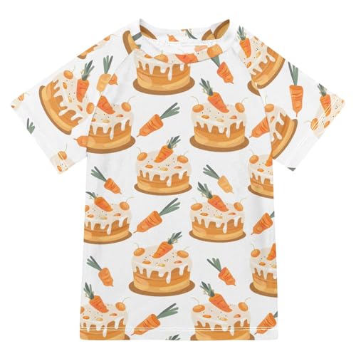 Boys Rash Guard Short Sleeve Swim Shirts for Boys Carrot Cake Sun Protection 7-8T