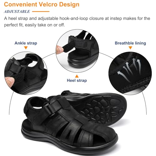 Image of Men's Sport Sandals Closed Toe Leather Hiking Athletic Walking Outdoor Beach Trail River Fishing Water Shoes Lightweight Comfortable Waterproof