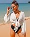 Eicolorte Women's Swimwear Cover Ups Tops Tunic Self-tie Swimsuit Bikini Bathing Suit Long Sleeve Soft Beach Shirt for Women