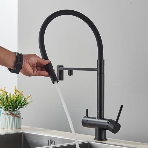 Robinet mitigeur noir et gris au design raffiné brosse dorée - 3