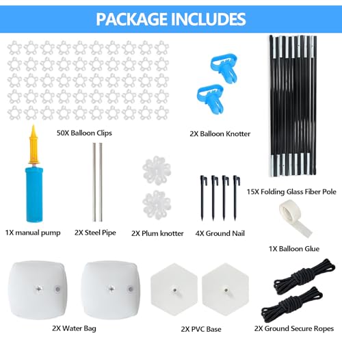 Balloon Arch Kit with Base for Birthday Party Decorations, Adjustable Balloon Arch Stand for Floor with Pumps, Water Fillable Base, Balloon Clips for Graduation Wedding Baby Shower Party Supplies - Thumbnail 2