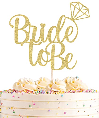 Ahaoray Bride To Be Cake Topper - Gold Glitter Bridal Shower Cake Decoration Supply - Bridal Wedding Engagement Party Decoration Photo Prop #TOP9