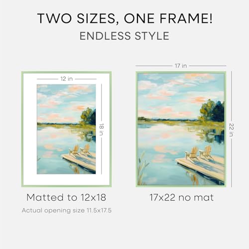 Image of Homeforia 17x22 Picture Frame Sage Green, High End Metal 17x22 Poster Frames with Mat 12x18 Photo, 17 x 22 Sage Green Frame Matted to 12 by 18 Art, 22x17 Thin Frame, Tempered Glass, Wall Kit, Set of 1
