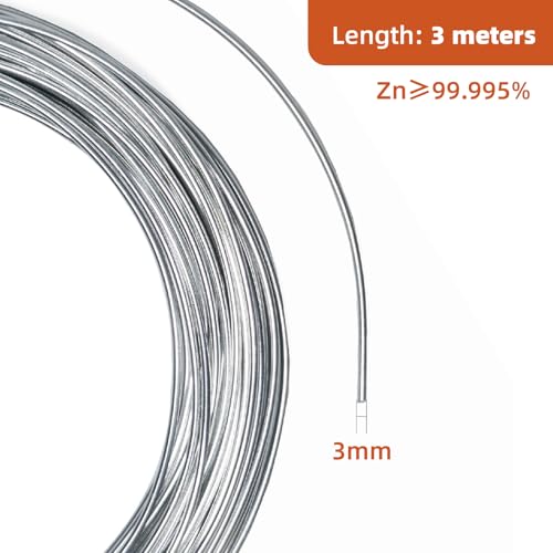RRRST Rein Zinkdraht 3mm, Hohe Reinheit 99,995%, Durchmesser 3mm, Länge 3 Meter