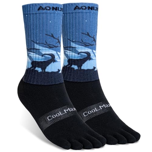 Image of AONIJIE Toe Socks for Men and Women Athletic Hiking Coolmax Socks with toes - Soft Comfortable and Moisture Wicking