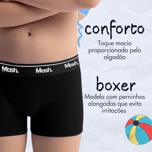 INFANTIL MASH Kit 2 Cuecas Boxer Algodão Cueca Box Meninos Crianças, Branco - Preto, P - Infantil