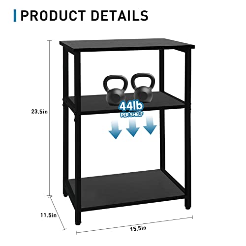 No More Tag 1Pcs 3-Tier Industrial Shelf, Book Shelf Wood Bookcase Organizer With Metal Frame, Flower Standing Shelf Storage Rack For Living Room, Garden And Office, Black #TOP2