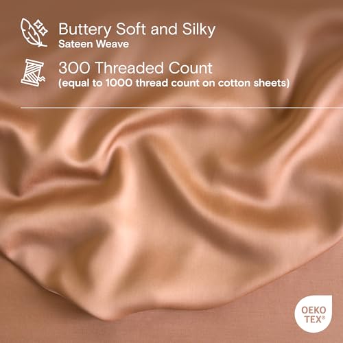 Image of DOZ Sheet Set, 100% Viscose derived from Bamboo, Organically Grown, Buttery Soft, Cooling Sheets, High GSM, Deep Pockets - 3 Piece - 1 Pillowcase 1 Fitted 1 Top Sheet (Clay, Twin XL)