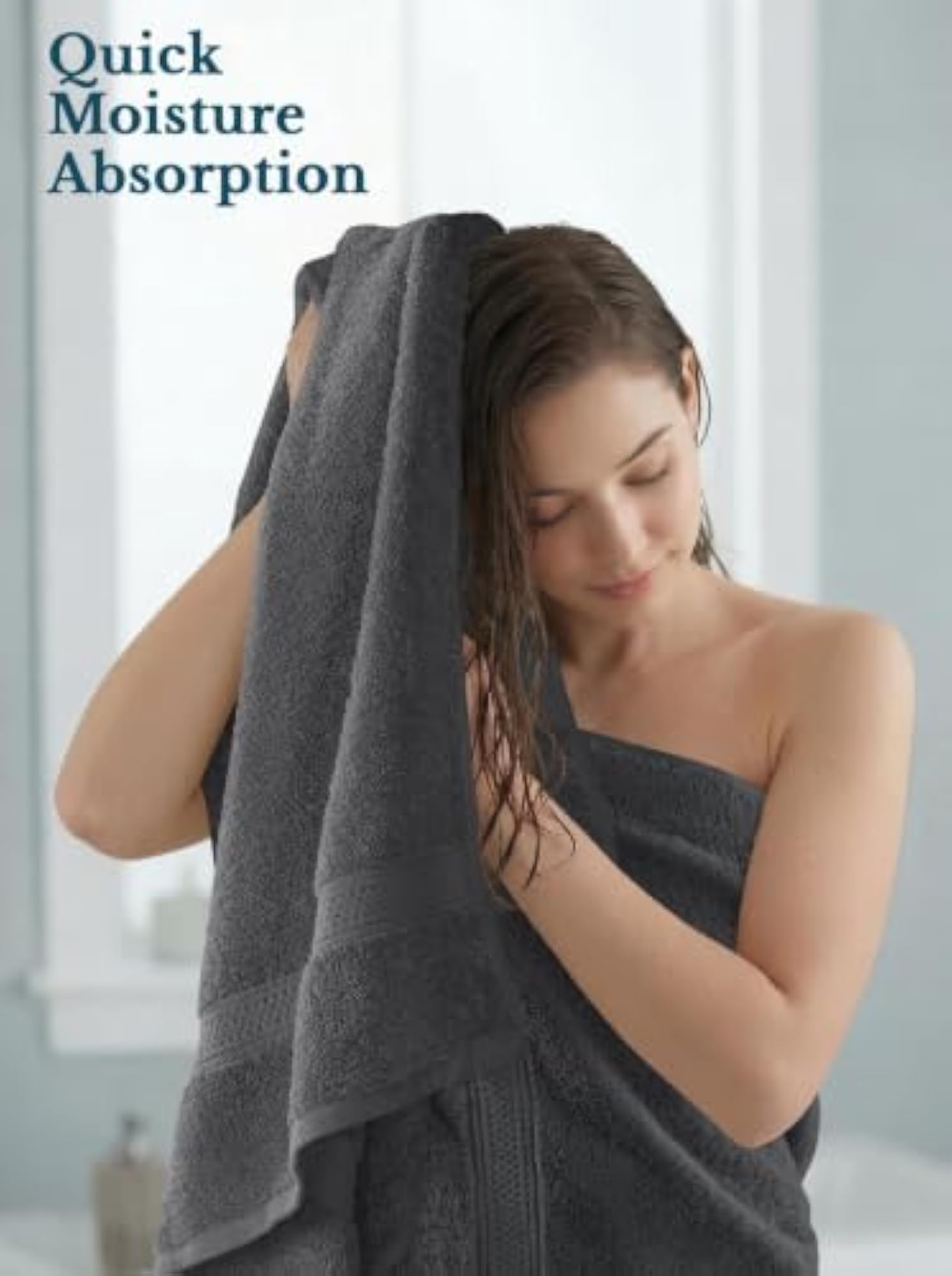Combed Cotton Bath Towels, 4 Pack, Grey