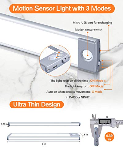 image for PRIORARE Led Under Cabinet Lighting Motion Sensor Wireless Rechargeabl