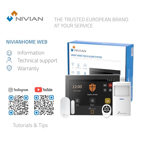 Miniatura 8 de Sistema De Alarma Wifi Gsm Nivian Nvs-Touchalarm-W Seguridad Para Hogar Y Negocio Alarma Inteligente Con App, Sms, Llamadas, Sensor De Presencia Y Apertura, Sirena Exterior