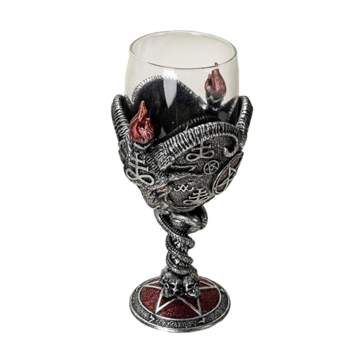Pacific Giftware Gothic Goat Baphomet Wine Goblet Black and Red Decorative Glass Chalice with Pentagram Snakes Skulls Polyresin Home Decor 7.5" H 5 Fl oz by Pacific Giftware - Used condition - Image 4