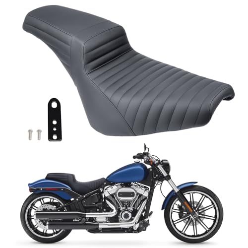 Aferrizu One-Piece Driver Rider and Passenger Seat for Harley Davidson Softail Standard Slim Deluxe Street Bob Heritage Classic 2018-2024 Motorcycle 2-Up Seat (Horizontal Stripes)