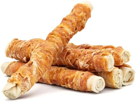 MON2SUN Dog Treats, 9 Inch Chicken Wrapped Rawhide Rolls Snacks, Teeth Cleaning and Long Lasting Chews for Medium and Large Dogs, 23.28oz (6 Count-Pack of 1) MON2SUN Dog Treats, 9 Inch Chicken Wrapped Rawhide Rolls Snacks, Teeth Cleaning and Long Lasting Chews for Medium and Large Dogs, 23.28oz (6 Count-Pack of 1)