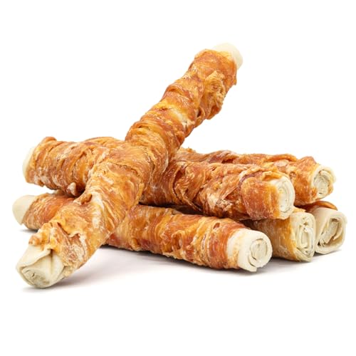 MON2SUN Chicken Wrapped Rawhide Dog Treats, 9 Inch Chews (6 ct)