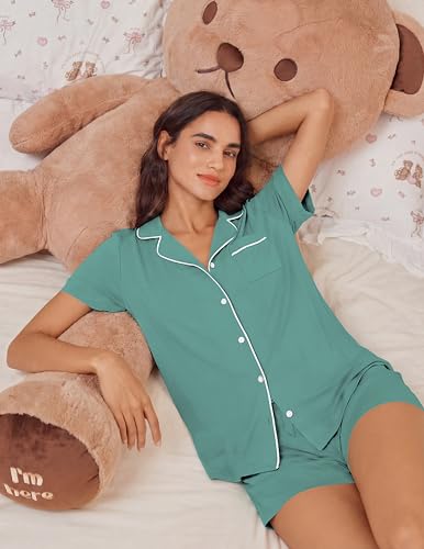 Image of Ekouaer Womens Pajamas Set Soft Classic Notch Collar Bride Pjs Comfy Short Sleeve Sleepwear Loungewear
