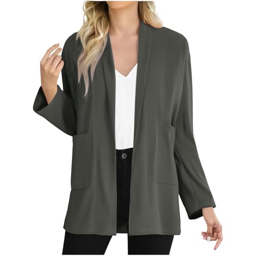 Womens Casual Lightweight Cardigans Long Sleeve Shawl Collar Open Front Cardigan with Pockets