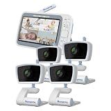 Moonybaby EMF Reduction Baby Monitor with 4 Cameras for 4 Rooms, QuadView 30, No WiFi, 5" 720p HD Qu