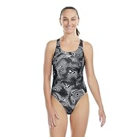 Speedo Women's Allover Powerback One Piece, Black/USA Charcoal, 8
