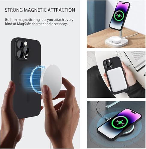 Image of DIZORO Magnetic Case for iPhone 14 Pro Cover [Compatible with MagSafe][Built-in Camera Lens Protector] Slim Soft Silicone Bumper Shockproof Metallic Luster Back Cover Phone Cases (Black)
