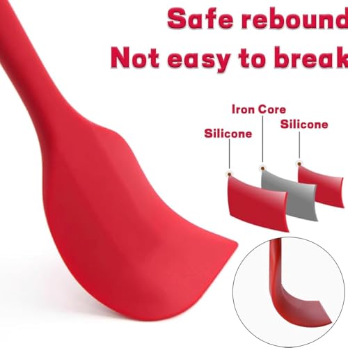 Image of Baskety Silicone Heat-Resistant Non-Stick Spatula Set of 2 - Small 20.5cm, Food-Grade, One-Piece Seamless Design with Steel Core, Perfect for Cooking, Baking & Mixing (Red)