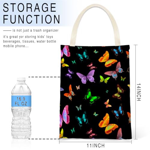 Image of IRADA Car Trash Bag Hanging No Snap Small Garbage Bag for Car Back Seat Cute Printed One-Handed Strap Trash Bags Car Accessories-Butterfly Car Trash Bags
